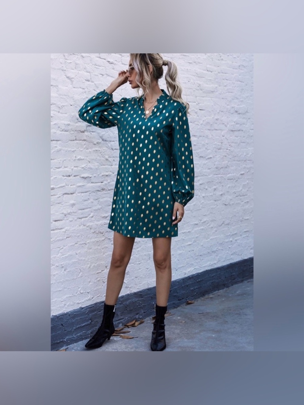 Cato Long Sleeve Chiffon Green and Gold High Low Blouse Elegant Top Size Med